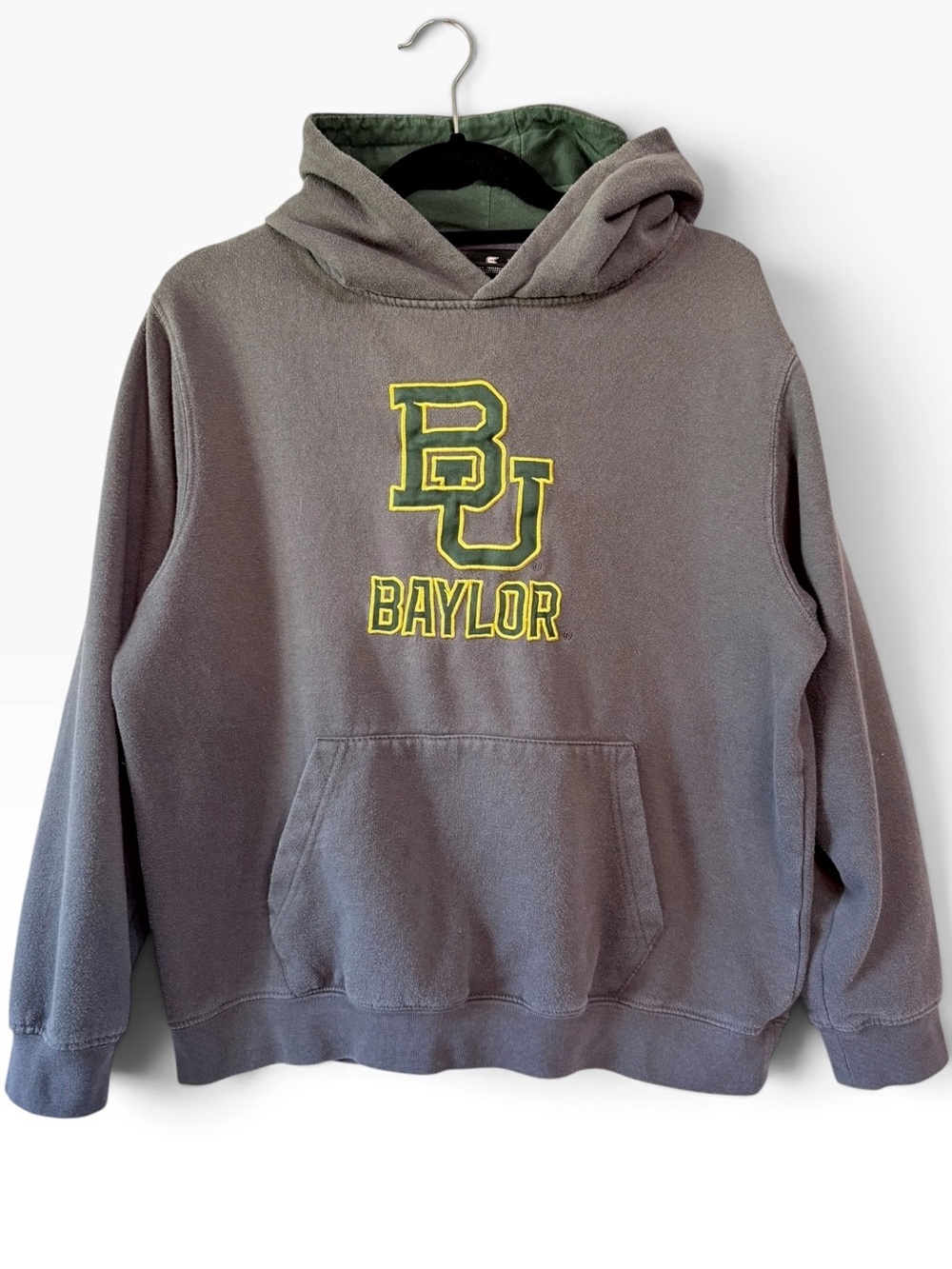 Baylor University Hooded Embroidered Sweatshirt Grey Green Gold Youth Size 20